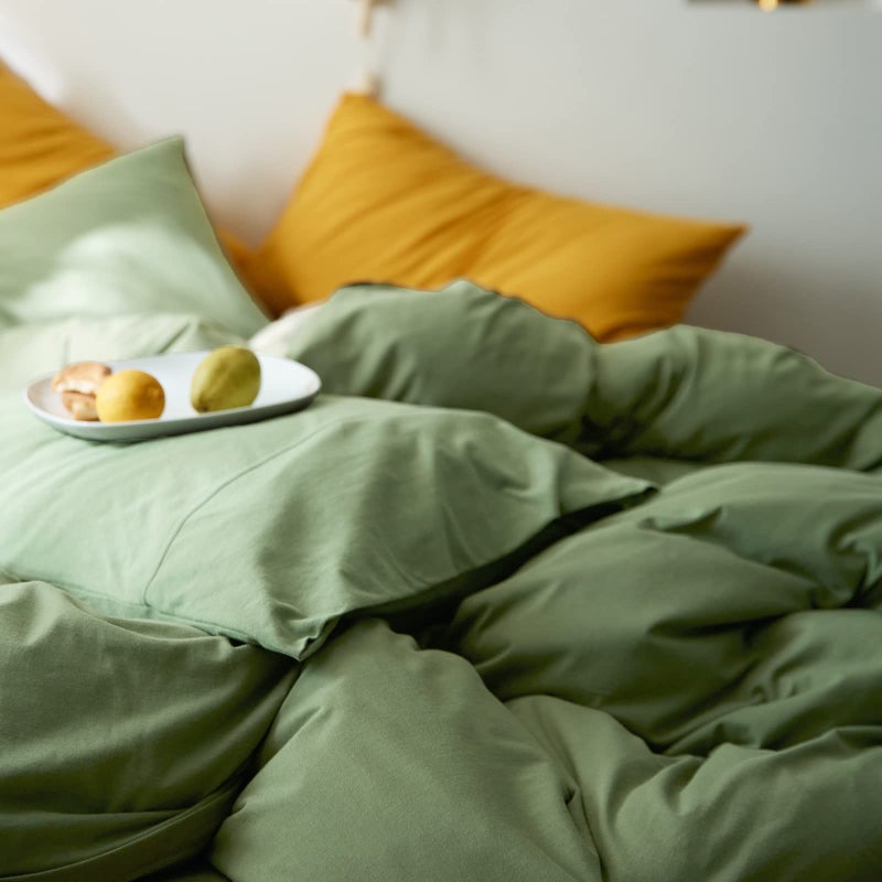 AMWAN Avocado Green Duvet Cover Jersey Knit Cotton Bedding Set Queen Solid Color Comforter Cover Modern Style Green Bedding Cover with 2 Pillowcases Luxury Soft T Shirt Cotton Bedding Collection - Image 5